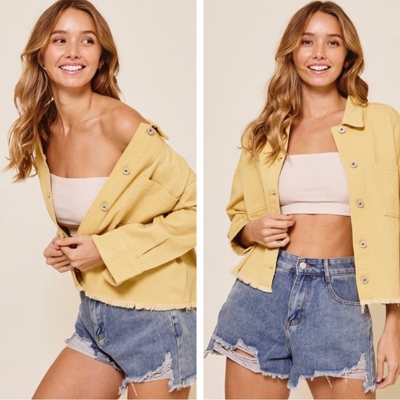 TIME AFTER TIME Jackets & Blazers - Women's Cropped Yellow Button-Front Jacket